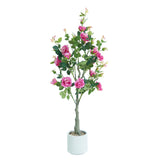 Garvee Árbol de Rosas Artificiales Rojas 120cm, con Maceta Blanca, Estilo Nórdico, para Salón y Entrada - Rosa Fucsia