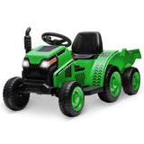 Garvee Tractor Eléctrico 6V, Remolque Desmontable, Bocina, USB, Música y Luces LED, 2 en 1, 3-6 años, Jardín, Verde - Verde