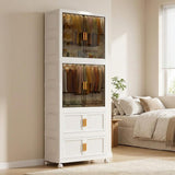 Garvee Armario Plegable de Plástico con Puertas Magnéticas y Ruedas, 2 Compartimentos, PP Resistente para Sala y Dormitorio, 60x34x182.5cm, Gris - 2 pisos + caja plegable 2 pisos