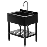 Garvee Fregadero Multifunción de Acero Inoxidable 304, 65.28×52.58×100.33cm con Grifo 360°, Acabado Negro y Estante Inferior, para Garaje y Lavandería - Negro