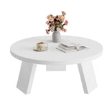Garvee mesa de café redonda de madera blanca, 3 patas fuertes, sala de estar, 85.1x85.1x40.0cm, acabado vintage - Blanco