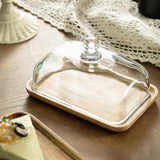 Garvee Plato de Mantequilla de Madera con Tapa de Vidrio Transparente - Diseño Elegante, Duradero, Rectangular, Ideal para Cocina, Color Natural - Plato Mantequilla Bambú