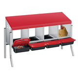 Garvee Caja de Nido para Gallinas 4 Compartimentos con Soporte, Metal Zinc Galvanizado Mango de Plástico, Bandeja Extraíble Granjas Patios, Rojo - Rojo