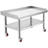 Garvee Mesa Base de Acero Inoxidable de 91x76x61 cm Soporte para Equipos Profesionales de Cocina Industrial de Alta Capacidad 453 kg con Estante Ajustable, Plata - Con ruedas