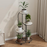 Garvee Soporte para Plantas de Metal de 4 Niveles Escalera Portátil con Ruedas Giratorias Estantería de Hierro para Macetas en Salón Balcón y Terraza Negro Mate - Negro
