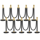 Garvee Pack de 10 Postes de Barrera con Cuerda de Terciopelo Negro, Base Rellenable, Acero Inoxidable, Ganchos Dorados, para Eventos, Bodas y Control de Colas