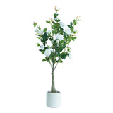Garvee Árbol de Rosas Artificiales Blancas 120cm, con Maceta Blanca, Estilo Nórdico, para Salón y Entrada - Blanco