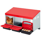 Garvee Caja de Nido para Gallinas de 3 Compartimentos con Recolector Automático de Huevos y Estructura de Acero Galvanizado con Altura Ajustable, Rojo