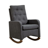 Garvee Sillón Mecedor Moderno con Respaldo Alto y Bolsillos Laterales, para Salón y Habitación Infantil, Tela Suave, Madera de Goma, Color Azul - Gris Oscuro