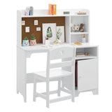 Garvee Escritorio Y Silla Infantil De Madera Con Almacenaje Para Niños 3-8 Años, Estudio Y Dormitorio, Diseño Ergonómico, Color Natural - Blanco