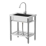 Garvee Fregadero Independiente de Cubeta Única 70x50x86 cm con Grifo Extraíble 360° Agua Fría y Caliente para Cocina y Garaje Acero Inoxidable - Con grifo