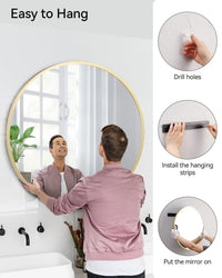 Garvee Espejo Redondo de Baño de 45cm con Marco de Aleación de Aluminio Montaje en Pared Oro