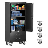 Garvee Gabinete de Almacenaje de Garaje SA-TC-S13 Negro Acero Frío 0.6mm, 2 Cajones 2 Puertas 3 Estantes Ajustables, Ruedas y Cerradura 182.8x80x42cm