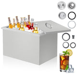 Garvee Baúl de Hielo Empotrable 24L de Acero Inoxidable 304, Hielera con Tapa Portátil de 51x33x30 cm para Bar, Barbacoa y Eventos, Enfriador de Bebidas Térmico, Plata - Plata （Portable Cover）