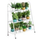 Garvee Soporte para Plantas Metálico de 3 Niveles, Estantería de Escalera Multifuncional para Interior y Exterior 63x31x69 cm Blanco - Blanco