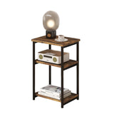 Garvee Mesa Auxiliar de 3 Niveles con Almacenaje, Marco de Metal, Estilo Vintage para Sala y Dormitorio, Negro, Compacta y Resistente - Marrón