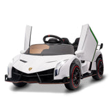 Garvee Coche Eléctrico 12V Lamborghini (Licencia), Puertas Ala de Gaviota, Control Parental, 3-6 años, Interior y Exterior, Blanco - Blanco