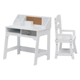 Garvee Juego De Escritorio Y Silla Para Niños, Escritorio De Madera Con Cajones De Tela Y Portaplumas, Estudio Infantil, Tamaño Compacto, Color Natural