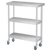 Garvee Mesa De Acero Inoxidable 35.56 x 60.96 cm, 3 Niveles, 2 Ruedas Bloqueables Para Cocina Y BBQ, Resistente Y Organizada, Acero Inoxidable - Con Ruedas