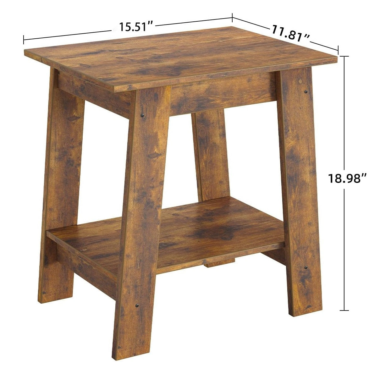 Garvee Mesa Auxiliar Pequeña de Madera Estilo Rústico con 2 Estantes para Dormitorio, Oficina, Sala de Estar, 48.2×30×48.2CM, Rústico Marrón