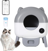 Garvee Caja de Arena Autolimpiable para Gatos 76L, con Control APP, Sensores de Seguridad, Luz LED Nocturna, Control de Olores y Rollo de Bolsas, Color Gris - Blanco & Gris