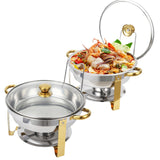 Garvee Set Buffet 2 Piezas Chafing Dish 5QT Acero Inoxidable para Bodas y Fiestas, Tapa de Vidrio, Base Estable, Conserva Temperatura - Dorado