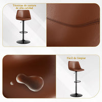 Garvee Pack de 4 Taburetes de Bar Giratorios Ajustables 61-81 cm, Cuero PU Café, Respaldo Alto Ergonómico, Base Metálica Negra, para Cocina y Comedor