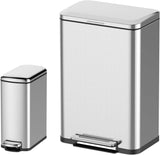 Garvee Ensemble Poubelle 50L+8L Acero Inoxidable Cierre Suave Pedal Para Cocina Y Baño, Rectangular, Plateado