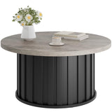 Garvee Mesa de Café Redonda Moderna con Base Metálica, Diseño Acanalado, 81 cm, Negro, para Sala y Apartamento - Gris