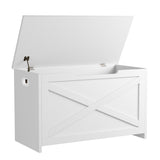 Garvee Banco De Almacenamiento De Madera 30 In - Gran Capacidad, Bisagra De Seguridad, Para Entrada Y Sala, Diseño Moderno, Color Natural - X Blanco