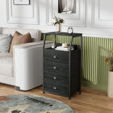 Garvee Cómoda con 4 Cajones de Tela y 2 Niveles de Estantes de Madera, Estructura Metálica Estable, Compacta para Dormitorio o Sala de Estar, 29x41x84.5cm, Gris - Negro