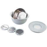 Garvee Colador De Acero Inoxidable 4 En 1 Con Rebanadores Para Cocina, Azul Nórdico, Multifuncional, Doble Capa, Juego De Cuencos Giratorios