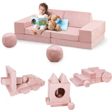 Garvee Sofá Modular Infantil Convertible con 12 Piezas, Bolas y Túnel para Cuarto de Juegos, Espuma Suave, Fundas Lavables, Resistente y Versátil - Rosa