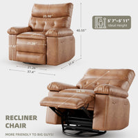 Garvee Sillón Reclinable Extragrande de Cuero PU con Masaje y Calefacción Giratorio 360° y Mecedora Manual Marrón Vintage