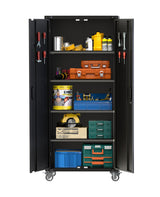 Garvee gabinete de Almacenaje de Metal para Garaje 183 cm con Ruedas y Cerradura, 4 Estantes Ajustables, Acero Resistente, Móvil y Seguro para Hogar y Taller