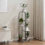 Garvee Soporte para Plantas de Metal de 5 Niveles Escalera Portátil con Ruedas Giratorias Estantería de Hierro para Macetas en Salón Balcón y Terraza Negro Mate - Negro