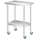 Garvee Mesa de Preparación de Acero Inoxidable 61×46 cm con Estante Ajustable y Ruedas para Cocina y Exterior, Resistente y Multiusos - Plata-Con ruedas