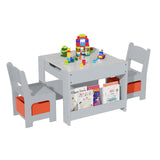 Garvee Set de Mesa y Sillas para Niños 4 en 1 con Pizarra Doble y Almacenaje, Madera Segura, Ideal para Dibujo y Manualidades, Multicolor - Gris