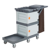 Garvee Carro de limpieza comercial con 2 armarios, 3 estantes, 6 ruedas silenciosas, polipropileno y aluminio, bolsa Oxford, capacidad 136.08kg para oficinas y hoteles