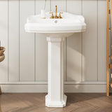 Garvee Lavabo Pedestal de Cerámica Blanca 58 cm con Reboseador y 3 Orificios Preperforados para Baño, Diseño Clásico, Duradero, Fácil Instalación