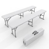 Garvee Banco Plegable Portátil de 182 cm en HDPE con Marco de Acero, 172 kg de Capacidad, para Picnic, Camping y Jardín, Blanco