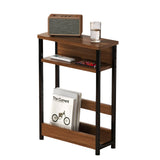 Garvee Mesa Auxiliar Estrecha 3 Niveles con Estante para Sala y Dormitorio, MDF y Metal Negro, Moderna y Compacta - Nogal