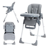 Tritona alta para bebé Garvee 3en1 con hamaca y bandeja de alimentación para 0-36 meses, 7 alturas ajustables, PU fácil de limpiar, plegable, segura - Gris Oscuro