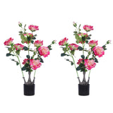 Garvee Rosas Artificiales 70cm Realistas Maceta Negra Hogar Eventos Sin Mantenimiento Decoración Versátil Rosa - Rosa