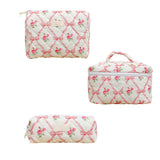 Garvee Set De 3 Bolsas De Maquillaje L+M+S Algodón Acolchado Diseño Floral Para Viajes Y Uso Diario Tamaños Versátiles - Flor Rosa Talla S M L