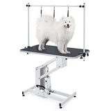 Garvee Mesa Hidráulica para Mascotas 110x60cm Ajustable Brazo Superior Acero Robusto Superficie Antideslizante Baño y Corte de Pelo Color Blanco