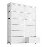 Garvee Cómoda Con 16 Grandes Cajones, Marco De Acero Estable y Material De Tela, Con Protección Contra Volcamiento, 103x30x130cm Blanco PU, para Salón y Dormitorio - Blanco