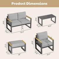 Garvee Set de 2 Otomanas de Aluminio para Exterior Taburetes Reposapiés de Jardín con Cojines Extraíbles de 12.7 cm para Patio Terraza y Balcón Gris