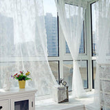 Garvee Cortina de encaje bordada de gasa para ventana, cortina de jacquard tejida para sala de estar y dormitorio, 145x150cm, color blanco