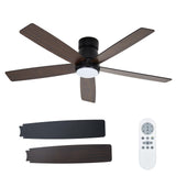 Garvee Ventilador de Techo de 132 cm con Luz LED, Aspas Reversibles de Madera (Nogal/Negro), Motor DC Ultra Silencioso 25dB, Mando a Distancia, 5 Aspas para Dormitorio y Salón - Negro